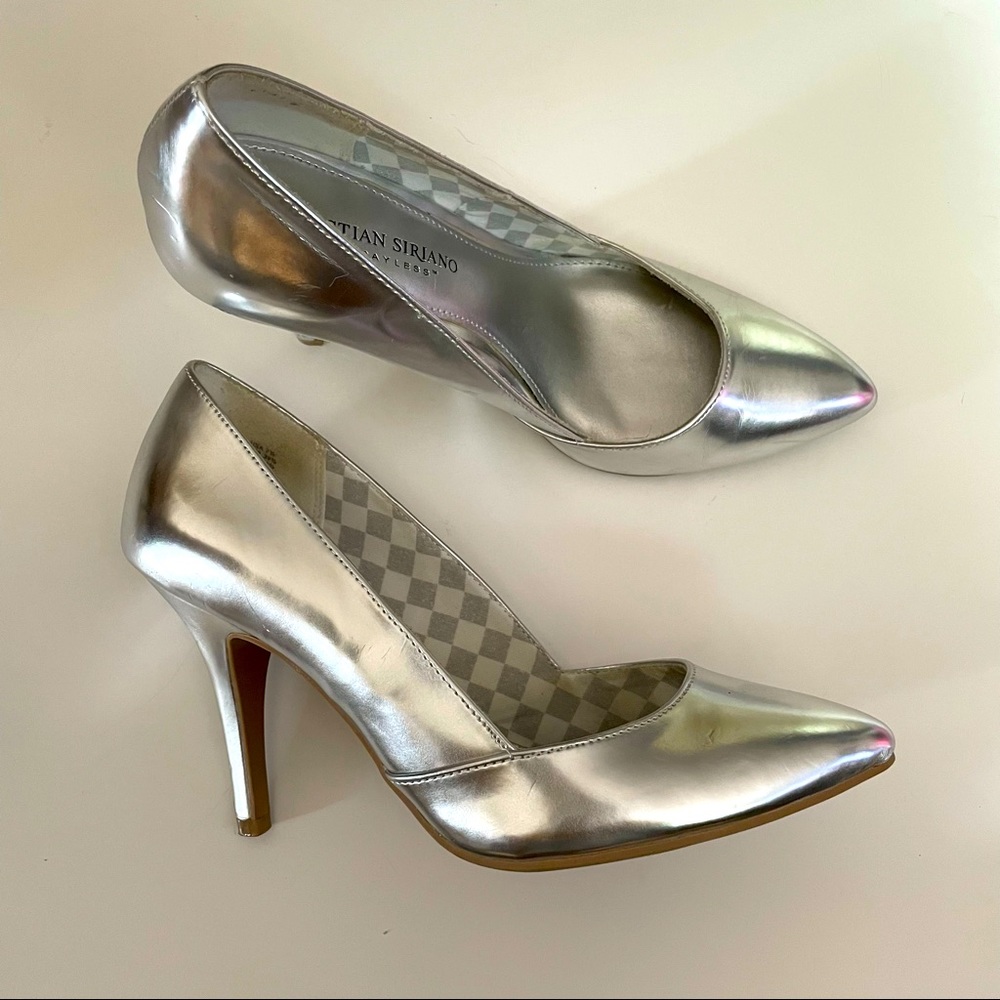 Christian Siriano Silver Metallic Pointed Toe Pumps